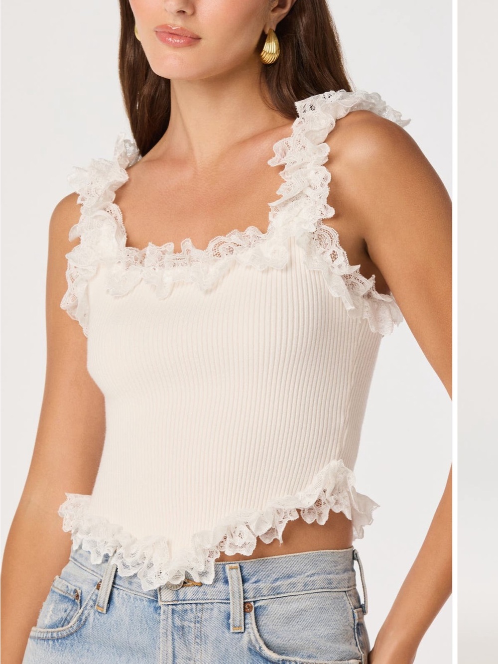 ASTR The Lavel - Lace-Trim Ribbed Tank Top - White